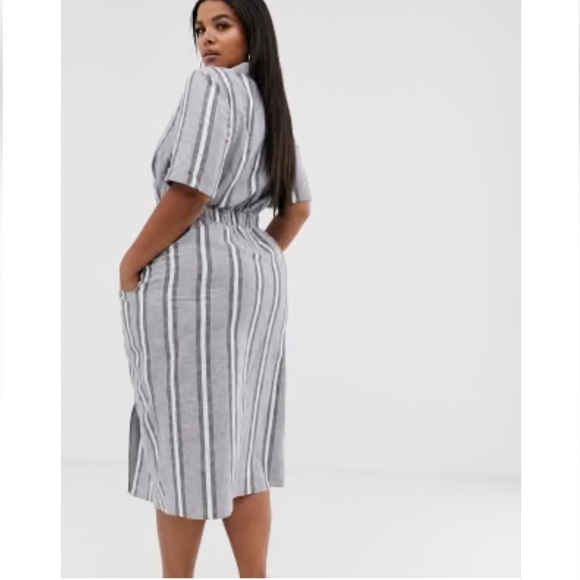 ASOS linen blend stripe tux midi dress black white size 16 - Picture 5 of 12